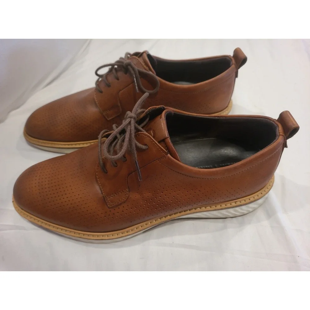 Ecco S.T.1 Men Oxfords Shoes Brown Leather Brogue Pattern For Ventilation